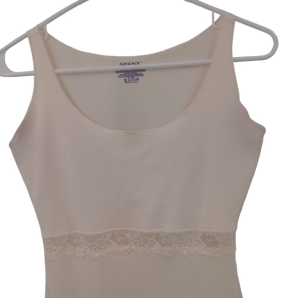 Spanx Beige Shapewear Tank Top Lace Inset M Sleeveless Scoop Neck Stretch - Picture 2 of 8